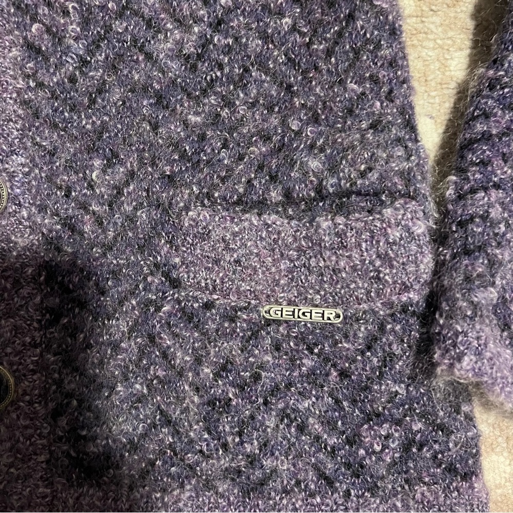 Geiger 100% Pure New Wool Button Down Cardigan Purple Marled Size 38 M - Picture 2 of 9